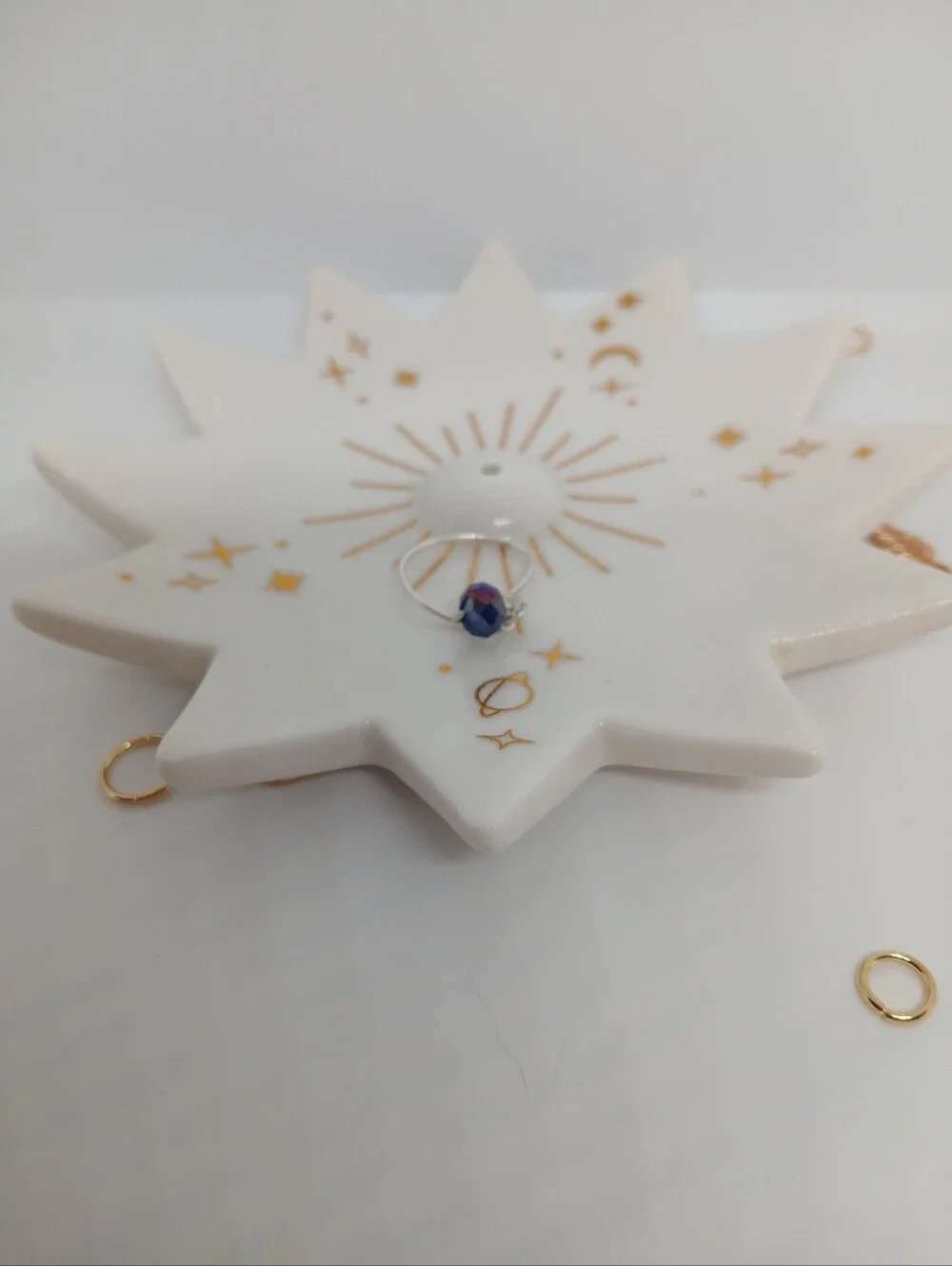 An Beautiful Silver Copper Kids Ring with Iridescent Blue-Purple Bead